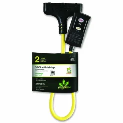 GoGreen Power Portable Tri-Tap with GFCI, 3 Outlets, 2 ft Cord, Yellow