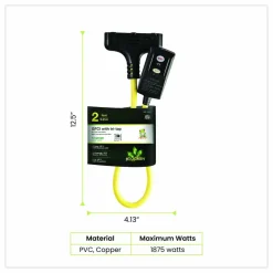 GoGreen Power Portable Tri-Tap with GFCI, 3 Outlets, 2 ft Cord, Yellow