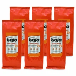 GOJO FAST TOWELS Hand Cleaning Towels, 2-Ply, 7.75 x 11, Fresh Citrus, Blue, 60/Pack, 6 Packs/Carton