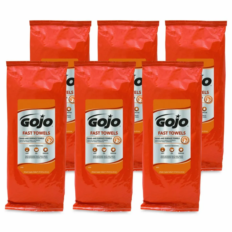 GOJO FAST TOWELS Hand Cleaning Towels, 2-Ply, 7.75 x 11, Fresh Citrus, Blue, 60/Pack, 6 Packs/Carton