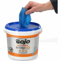 GOJO FAST TOWELS Hand Cleaning Towels, 9 x 10, Fresh Citrus, Blue, 225/Bucket, 2 Buckets/Carton