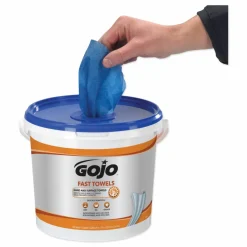 GOJO FAST TOWELS Hand Cleaning Towels, 9 x 10, Fresh Citrus, Blue, 225/Bucket, 2 Buckets/Carton