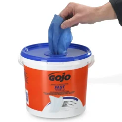 GOJO FAST TOWELS Hand Cleaning Towels, Cloth, 9 x 10, Fresh Citrus, Blue, 225/Bucket