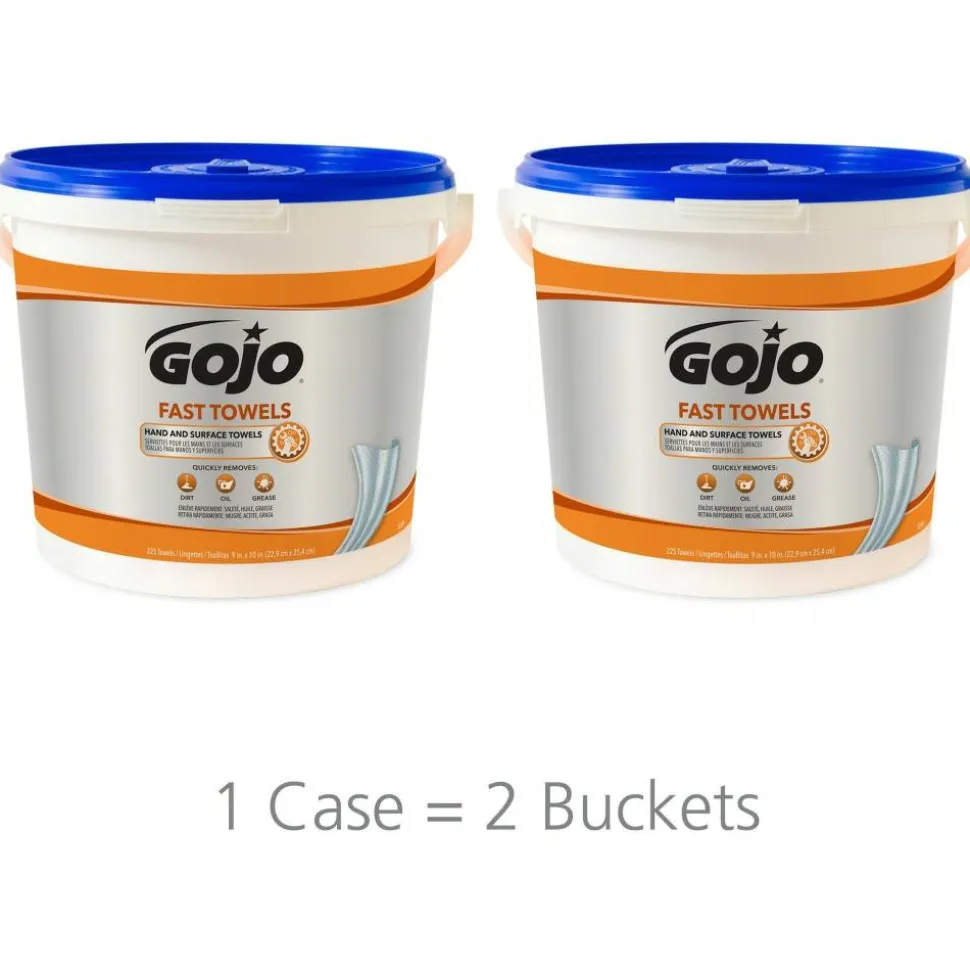 GOJO FAST TOWELS Hand Cleaning Towels, Cloth, 9 x 10, Fresh Citrus, Blue, 225/Bucket