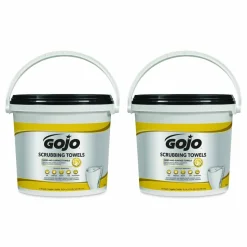 GOJO Scrubbing Towels, Hand Cleaning, Orange Scent, White/Yellow, 170/Bucket, 2 Buckets/Carton