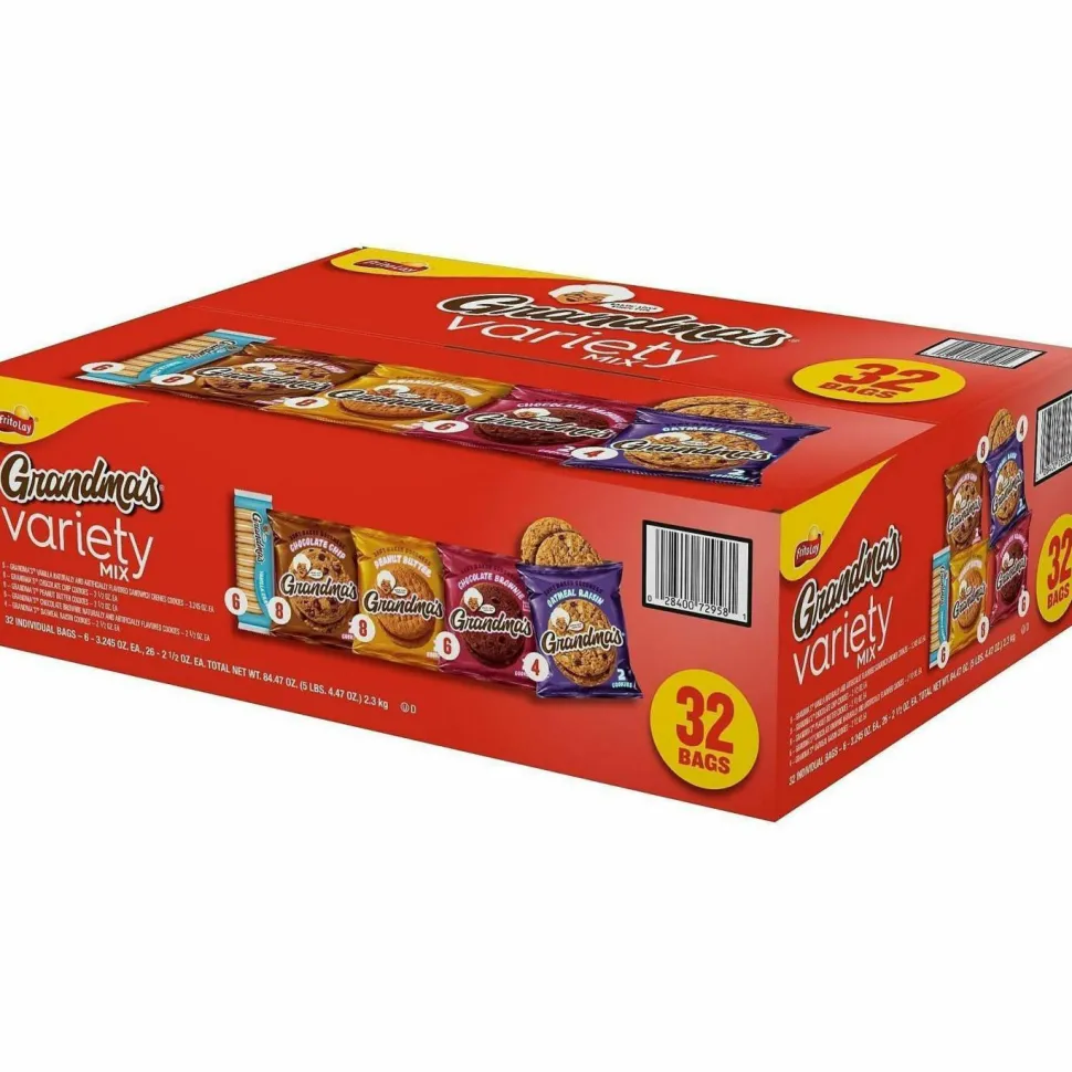 Grandma's Cookies Variety Tray, Assorted Flavors, (6) 3.25 oz, (26) 2.5 oz, 32 Bags/Carton
