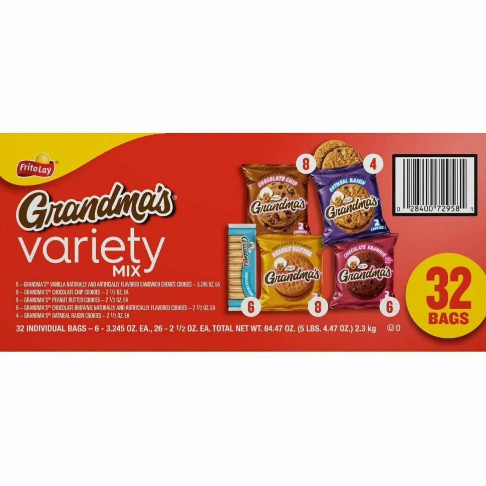 Grandma's Cookies Variety Tray, Assorted Flavors, (6) 3.25 oz, (26) 2.5 oz, 32 Bags/Carton