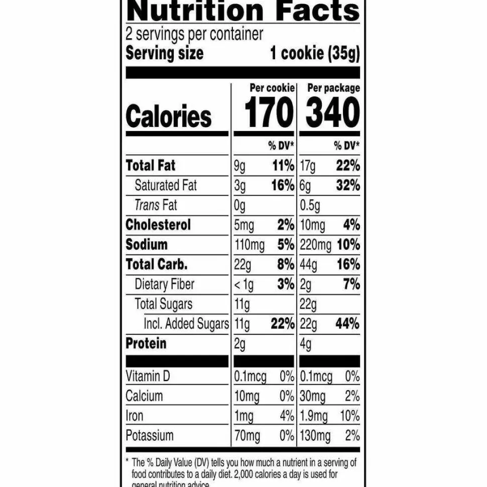 Grandma's Homestyle Chocolate Chip Cookies, 2.5 oz Pack, 2 Cookies/Pack, 60 Packs/Carton