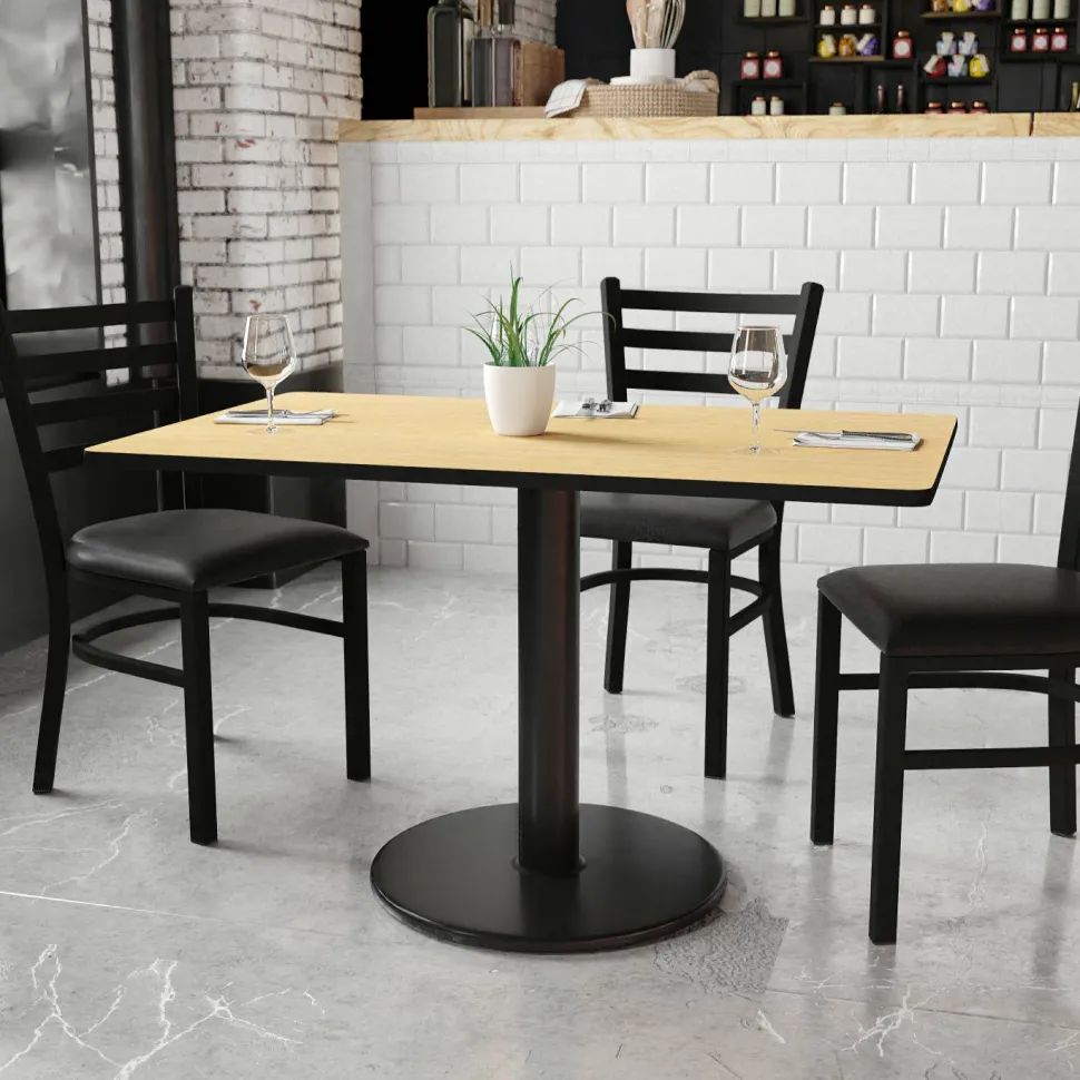 Graniss 30'' x 48'' Rectangular Natural Laminate Table Top with 24'' Round Table Height Base
