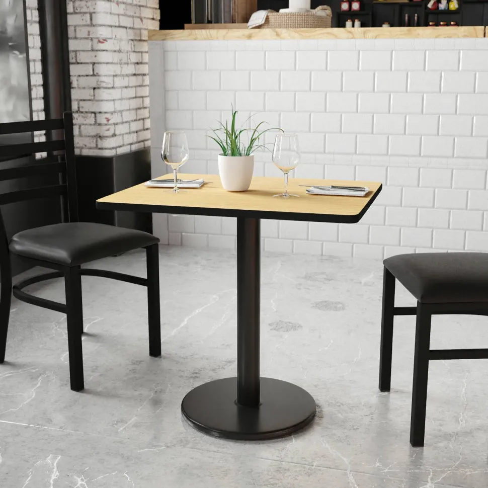 Graniss 24'' x 30'' Rectangular Natural Laminate Table Top with 18'' Round Table Height Base