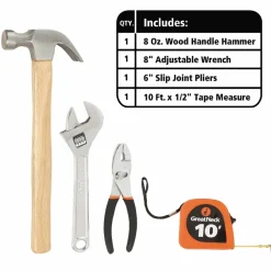 Great Neck 16 Piece Light-Duty Tool Box Set, Red