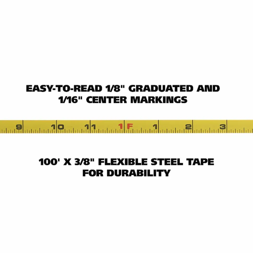 Great Neck English Rule Measuring Tape, 0.38" x 100 ft, Steel, Yellow
