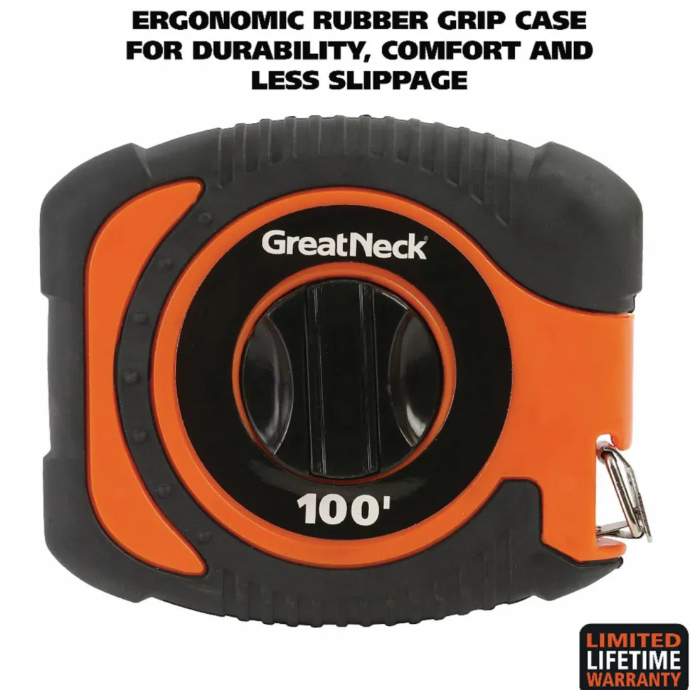 Great Neck English Rule Measuring Tape, 0.38" x 100 ft, Steel, Yellow