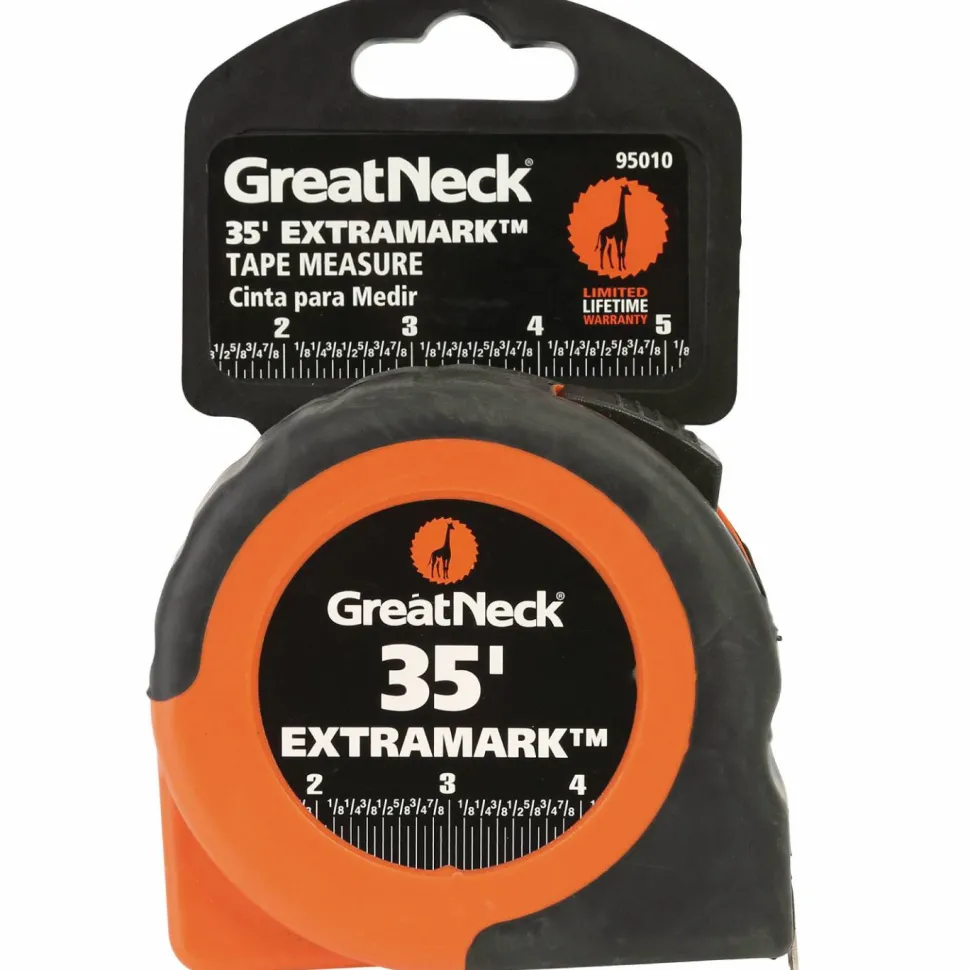 Great Neck ExtraMark Tape Measure, 1" x 35 ft, Steel, Orange/Black