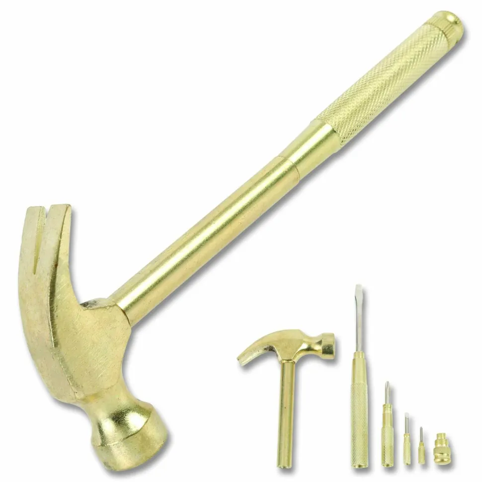 Great Neck 5-in-1 Carpenter's Hammer with Nesting Handle Containing Four Screwdrivers, 6.5" Long Gold Handle