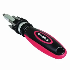 Great Neck Ratcheting Screw/Nut Driver Set, Phillips/Slotted/Star Bits, 7" Long, Black/Red