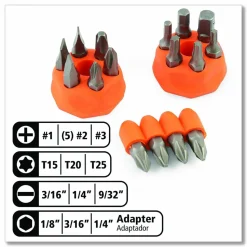 Great Neck Ratcheting Screw/Nut Driver Set, 34-Piece, Hex/Phillips/Slotted/Star Bits, Metric/SAE Sockets, 8