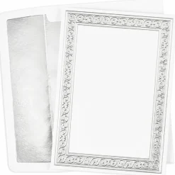 Great Papers! Flat Card Invitation, Silver Foil Filigree, 5.5" x 7.75", Printer Compatible, 25 Invitations and 25 White with Silver Foil Lining Envelopes