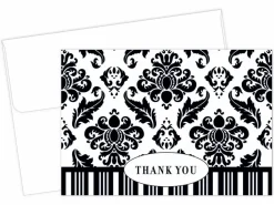 Great Papers! Note Card and White Envelopes, Thank You, Black and White Damask, 4.875" x 3.375"(folded), 50 count