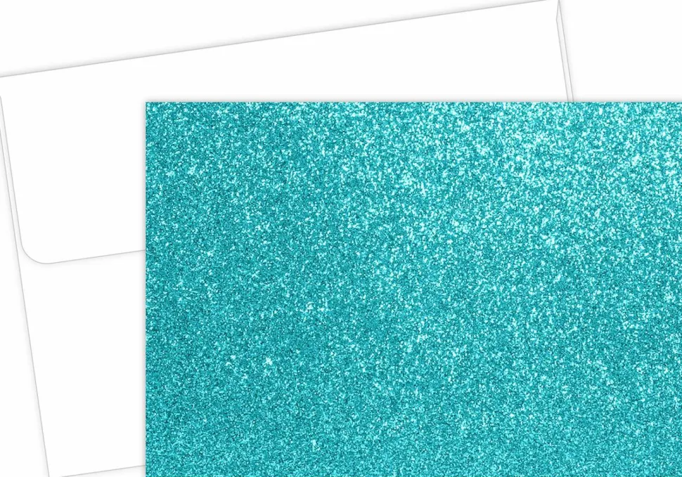 Great Papers! Note Card and White Envelopes, Teal Glitter, 4.875" x 3.375"(folded), 15 count