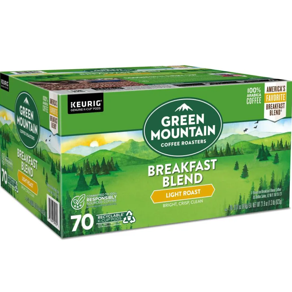 Green Mountain Coffee Roasters Keurig Single-Serve K-Cup Pods, Breakfast Blend, Light Roast, Pack Of 70 Pods