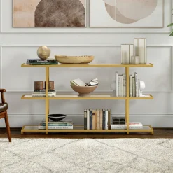 Greenwich 55" Wide Rectangular Console Table in Brass