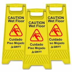Gritt Commercial Caution Wet Floor Sign, 11.8 x 12 x 24, Yellow, 3/Pack