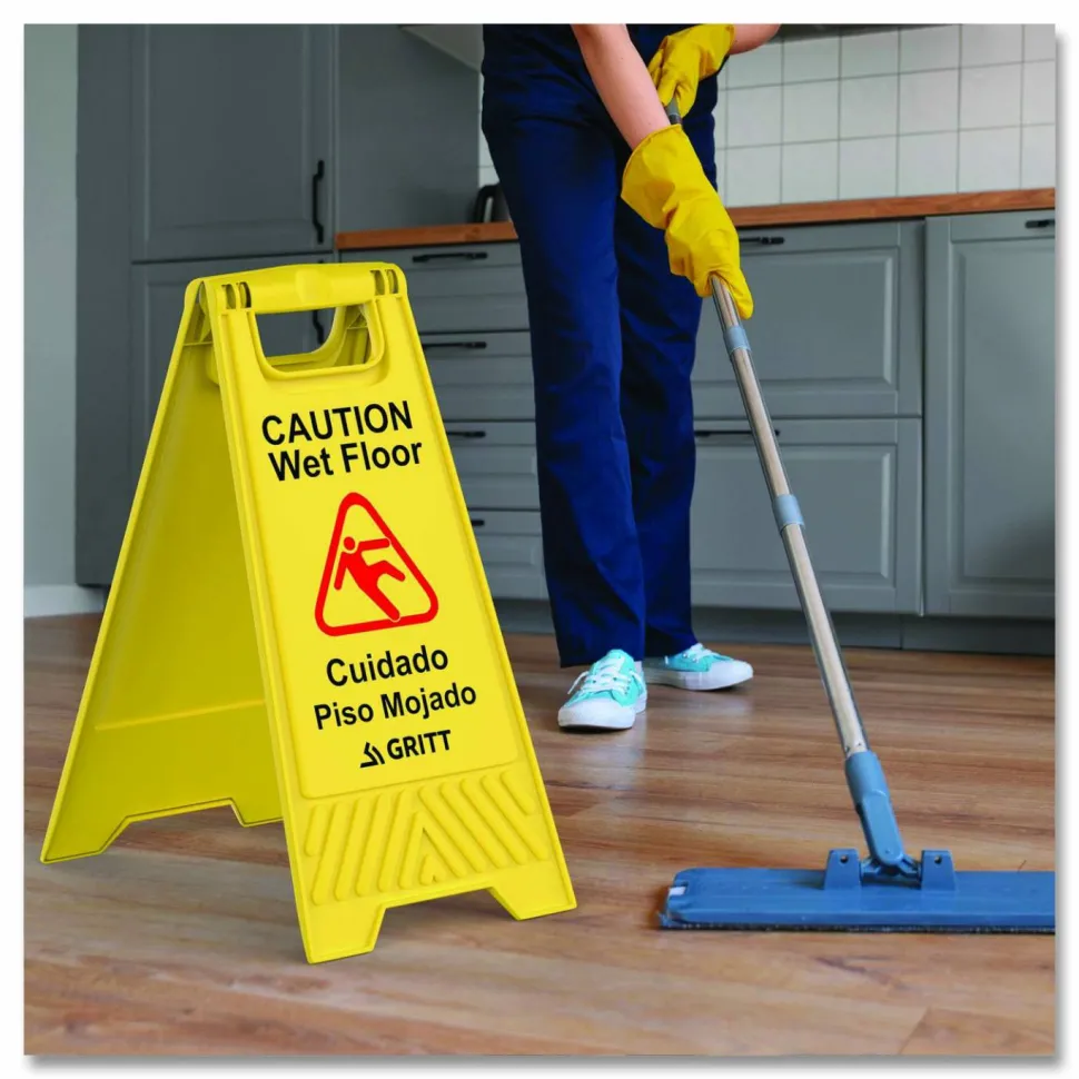 Gritt Commercial Caution Wet Floor Sign, 11.8 x 12 x 24, Yellow, 3/Pack