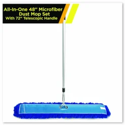 Gritt Commercial All-In-One Microfiber Dust Mop Set with Telescopic Handle, 48 x 5, Blue Microfiber Head, 40