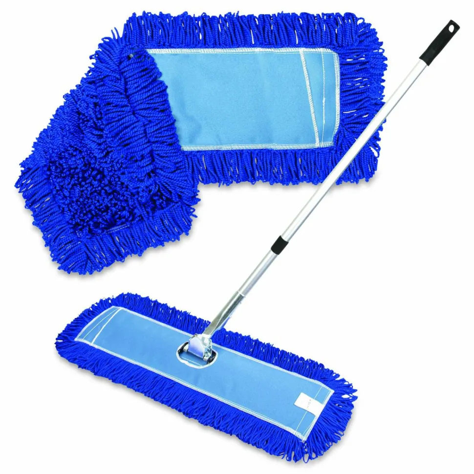 Gritt Commercial All-In-One Microfiber Dust Mop Set with Telescopic Handle, 36 x 5, Blue Microfiber Head, 72" Silver Aluminum Handle, 4/Kit