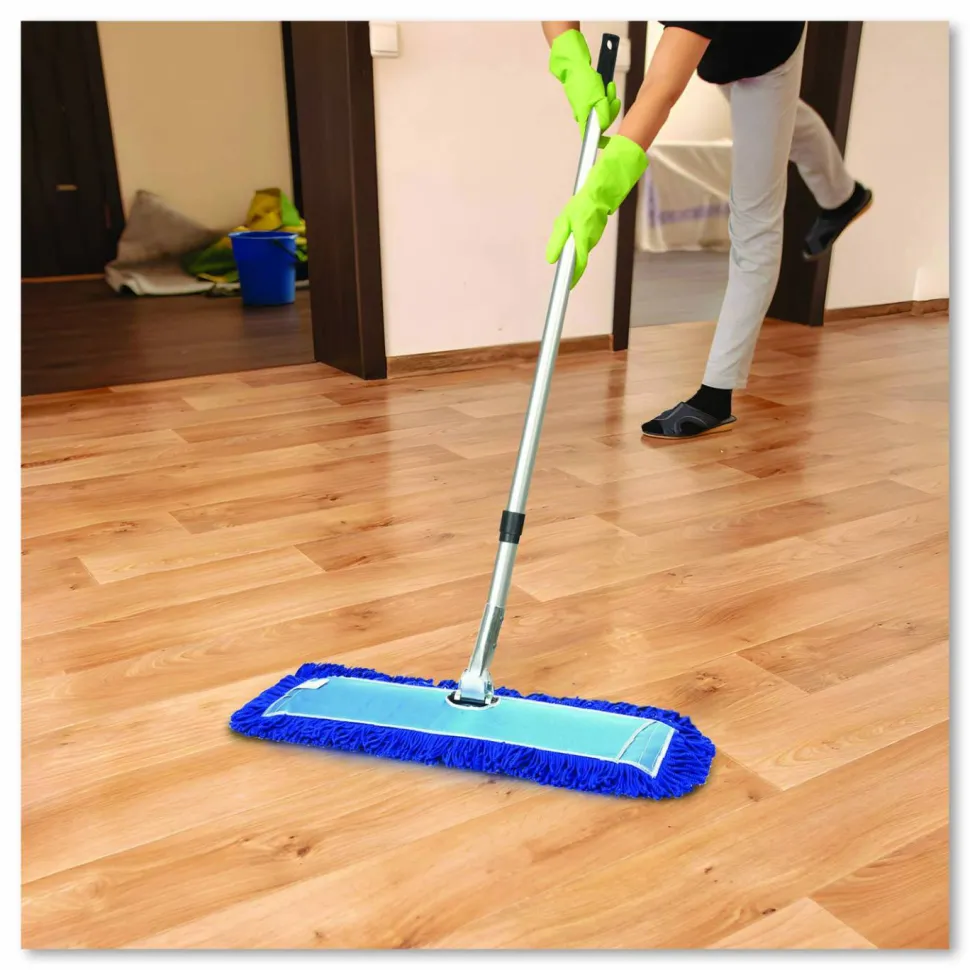Gritt Commercial All-In-One Microfiber Dust Mop Set with Telescopic Handle, 36 x 5, Blue Microfiber Head, 72" Silver Aluminum Handle, 4/Kit