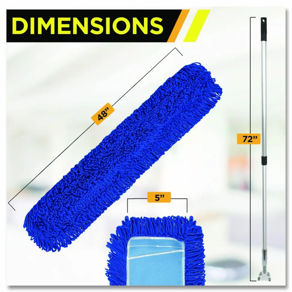 Gritt Commercial All-In-One Microfiber Dust Mop Set with Telescopic Handle, 48 x 5, Blue Microfiber Head, 72" Silver Aluminum Handle, 4/Kit