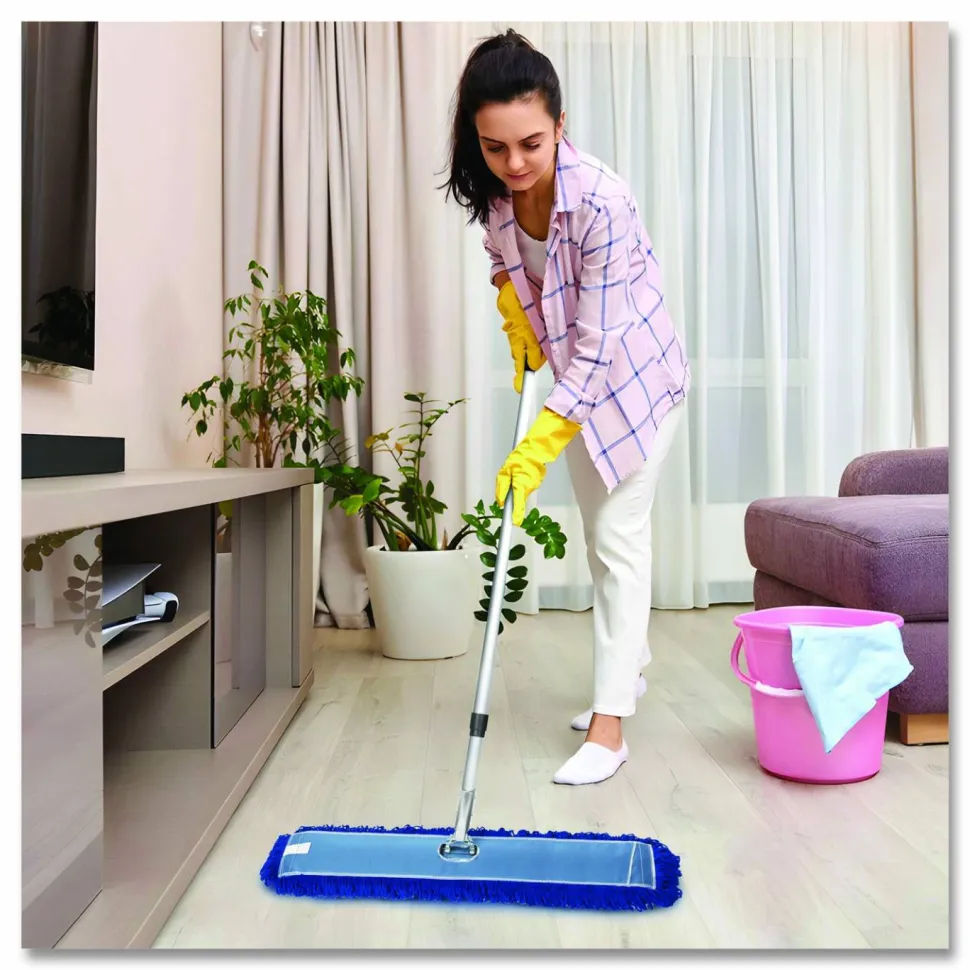 Gritt Commercial All-In-One Microfiber Dust Mop Set with Telescopic Handle, 48 x 5, Blue Microfiber Head, 72" Silver Aluminum Handle, 4/Kit