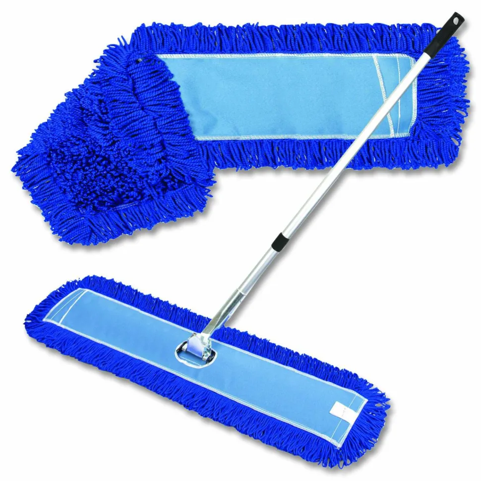 Gritt Commercial All-In-One Microfiber Dust Mop Set with Telescopic Handle, 48 x 5, Blue Microfiber Head, 72" Silver Aluminum Handle, 4/Kit
