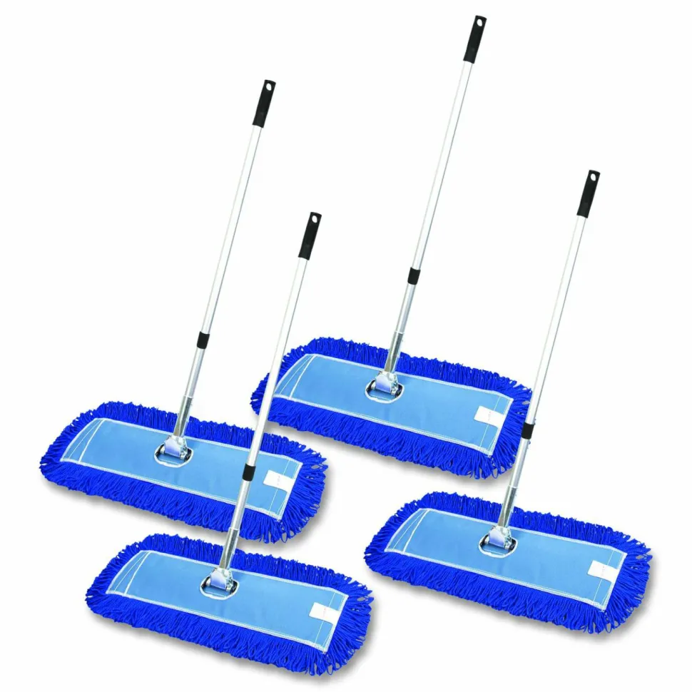 Gritt Commercial All-In-One Microfiber Dust Mop Set with Telescopic Handle, 60 x 5, Blue Microfiber Head, 72" Silver Aluminum Handle, 4/Kit