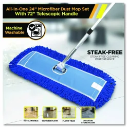 Gritt Commercial All-In-One Microfiber Dust Mop Set with Telescopic Handle, 60 x 5, Blue Microfiber Head, 72