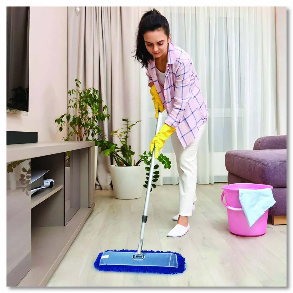 Gritt Commercial All-In-One Microfiber Dust Mop Set with Telescopic Handle, 60 x 5, Blue Microfiber Head, 72" Silver Aluminum Handle, 4/Kit