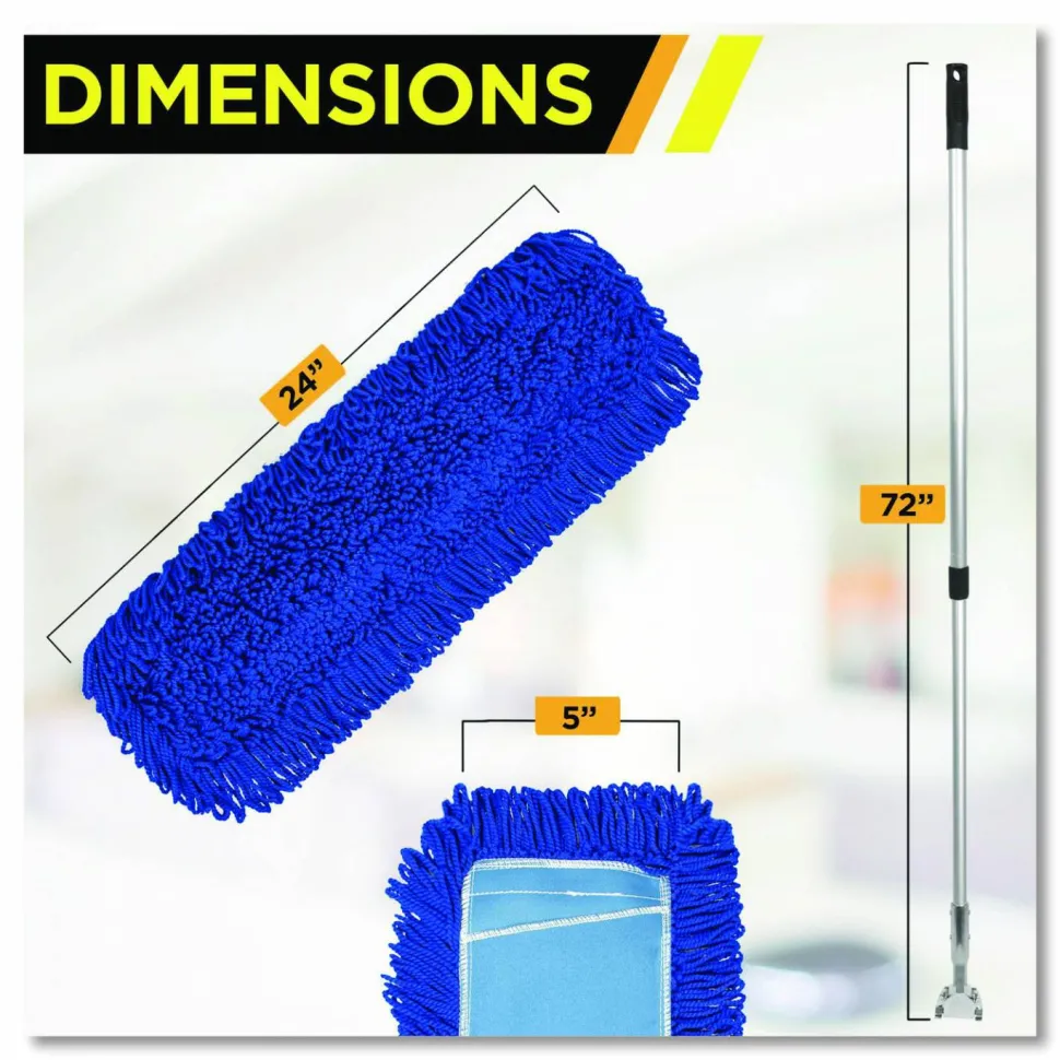 Gritt Commercial All-In-One Microfiber Dust Mop Set with Telescopic Handle, 60 x 5, Blue Microfiber Head, 72" Silver Aluminum Handle, 4/Kit