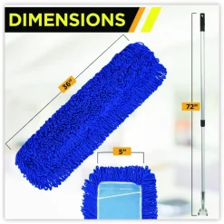 Gritt Commercial All-In-One Microfiber Dust Mop Set with Telescopic Handle, 36 x 5, Blue Microfiber Head, 40