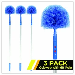 Gritt Commercial Cobweb/Corner Duster Brush with Telescopic Pole, 3 ft to 6 ft Handle, 3/Kit