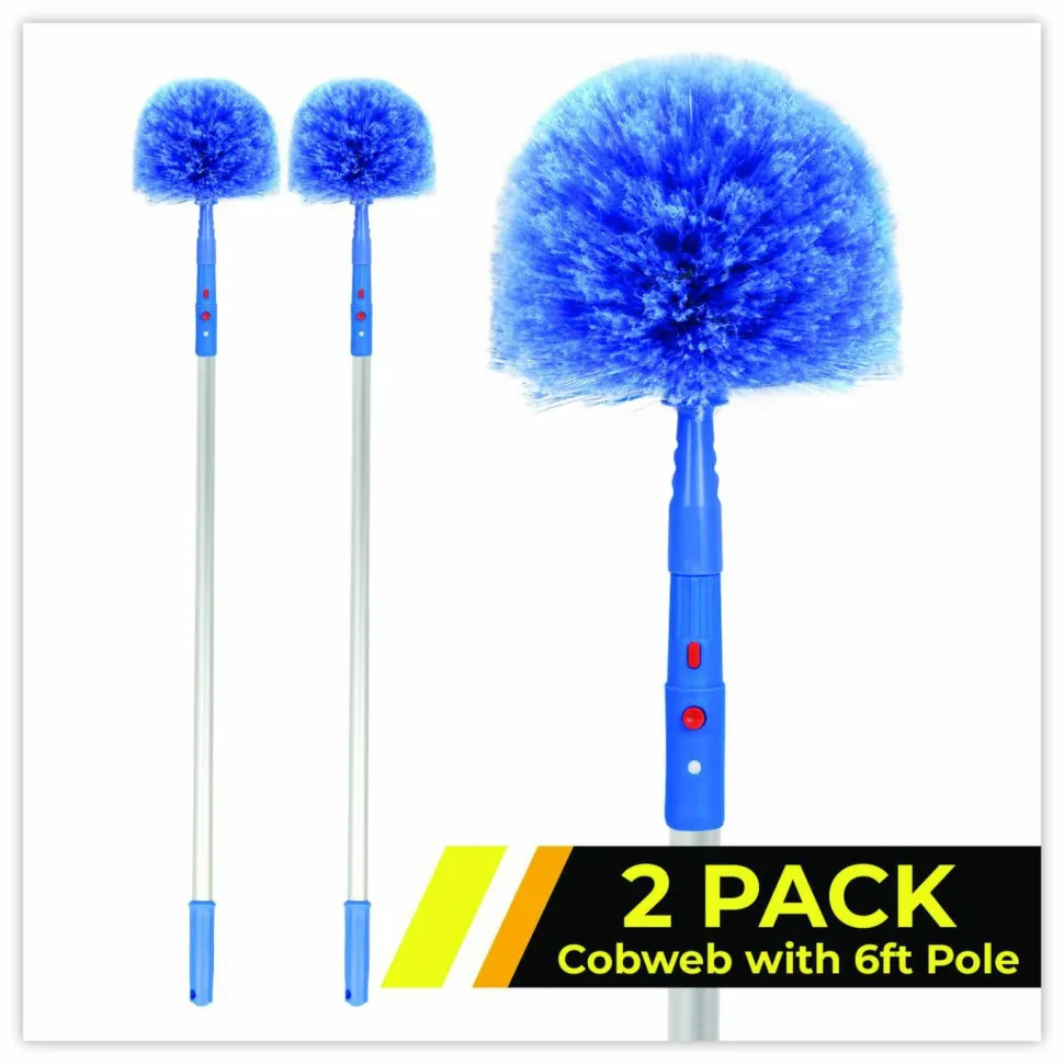 Gritt Commercial Cobweb/Corner Duster Brush with Telescopic Pole, 3 ft to 6 ft Handle, 2/Kit
