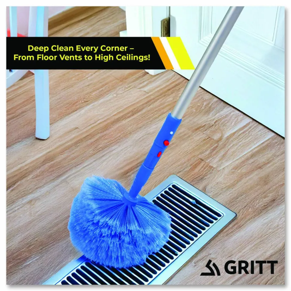 Gritt Commercial Cobweb/Corner Duster Brush with Telescopic Pole, 3 ft to 6 ft Handle, 2/Kit
