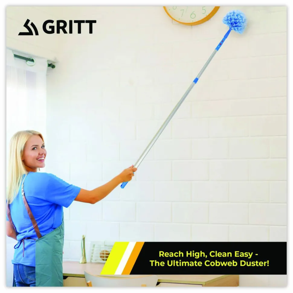 Gritt Commercial Cobweb/Corner Duster Brush with Telescopic Pole, 3 ft to 6 ft Handle, 2/Kit