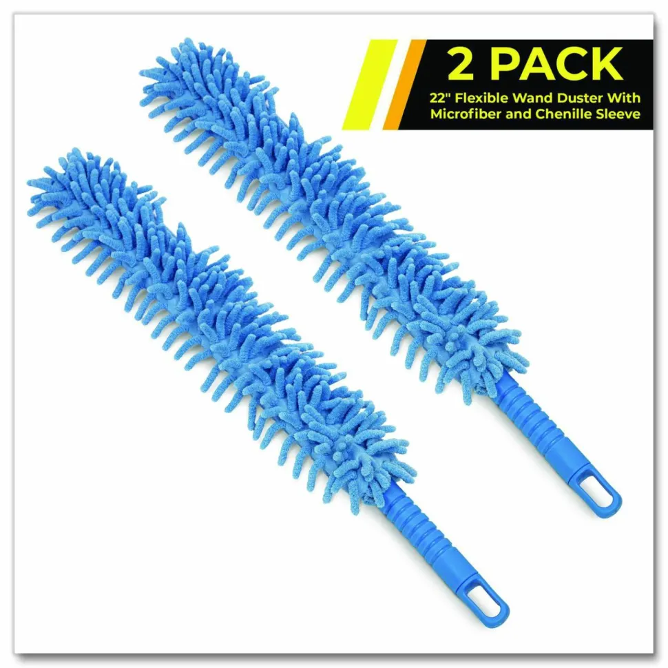 Gritt Commercial Flexible Wand Duster with Microfiber and Chenille Sleeve, 22" Length, 2/Pack