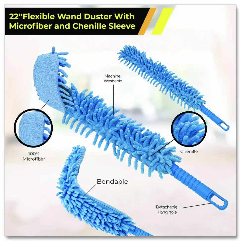 Gritt Commercial Flexible Wand Duster with Microfiber and Chenille Sleeve, 22" Length, 2/Pack