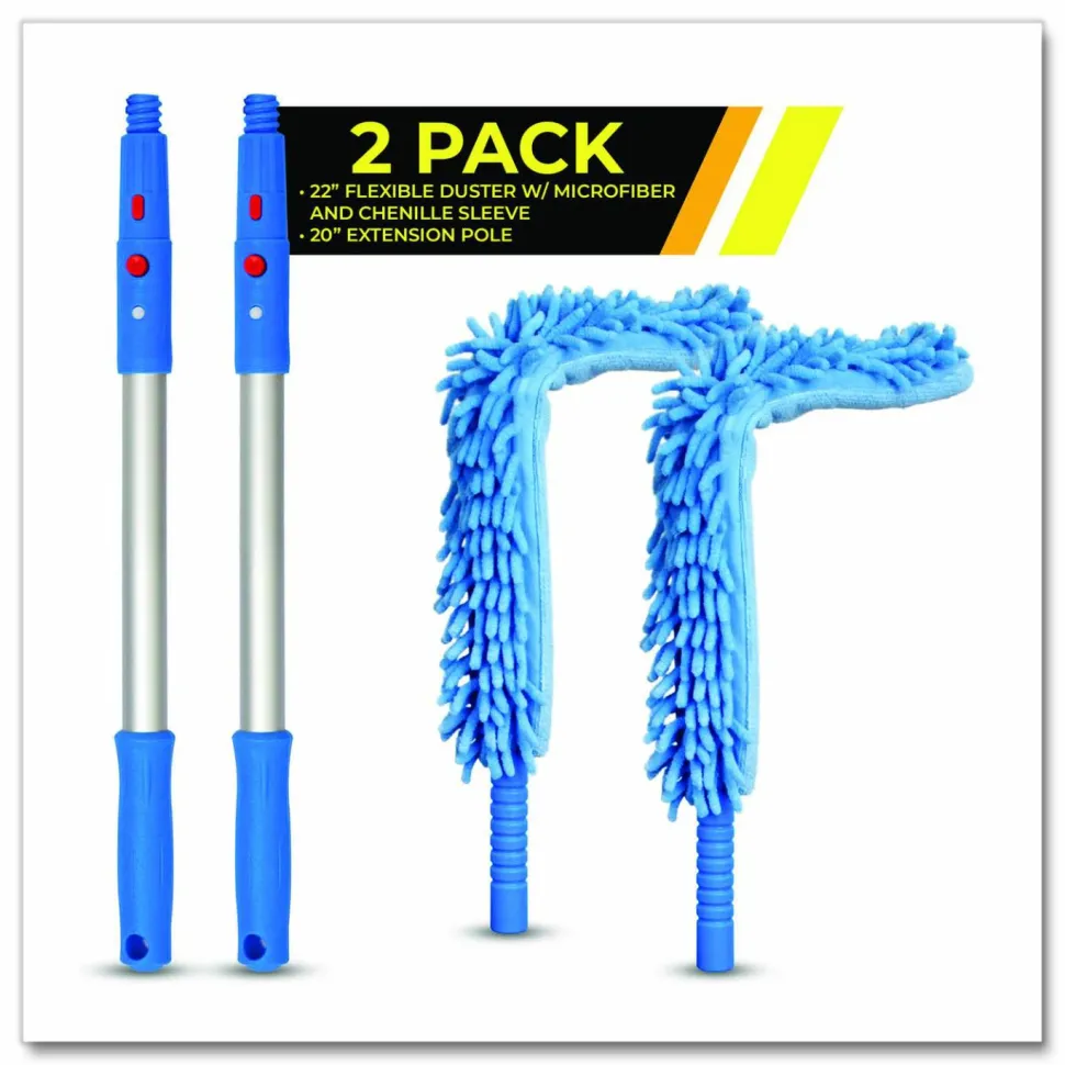 Gritt Commercial Flexible Wand Duster with Microfiber and Chenille Sleeve and 20" Pole, 2/Kit