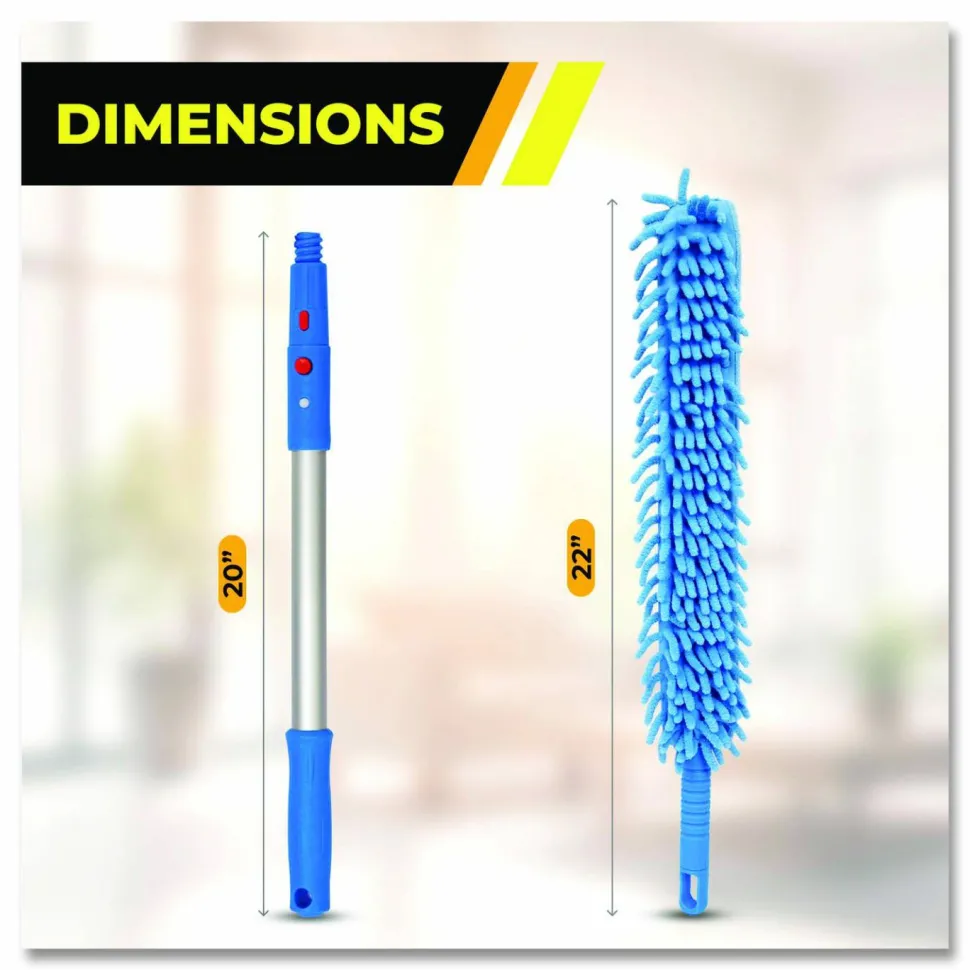 Gritt Commercial Flexible Wand Duster with Microfiber and Chenille Sleeve and 20" Pole, 2/Kit