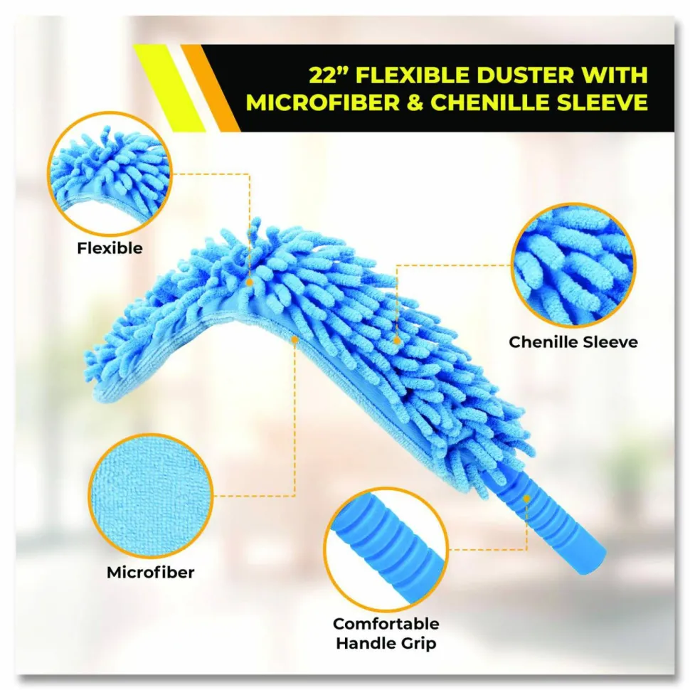 Gritt Commercial Flexible Wand Duster with Microfiber and Chenille Sleeve and 20" Pole, 2/Kit