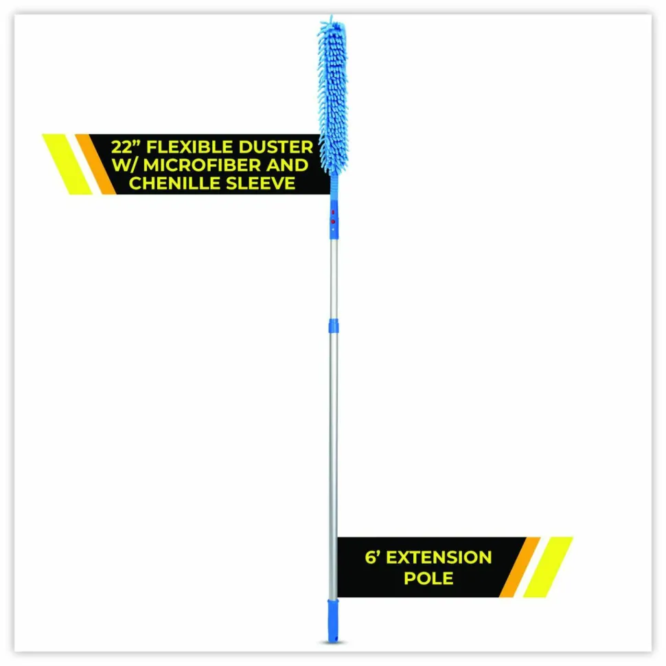 Gritt Commercial Flexible Wand Duster with Microfiber and Chenille Sleeve and 6 ft Telescopic Pole, 3/Kit
