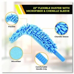 Gritt Commercial Flexible Wand Duster with Microfiber and Chenille Sleeve and 20